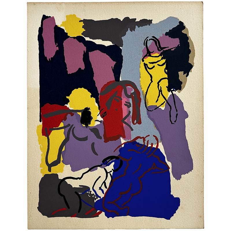 Pierre Ambrogiani, Personnages et paysage, lithographie s.d.