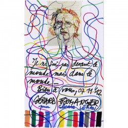 collage d'un dessin (photocopie) de Gérard Fromanger, prolongé d'une intervention originale aux crayons feutre