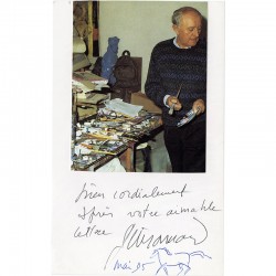 collage au verso d'une photographie avec mot manuscrit, petit croquis de cheval et signature de Paul Guimarand