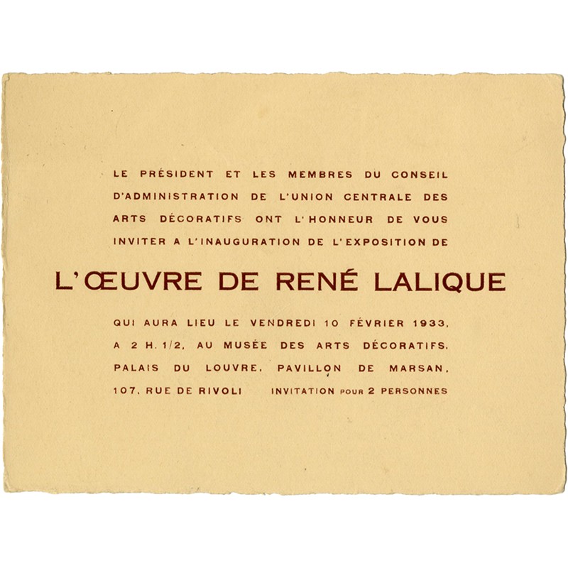 René Lalique, exposition de l'Union Centrale des Arts Décoratifs, Paris, 10 février 1933 René Lalique, exposition de l'Union Centrale des Arts Décoratifs, Paris, 10 février 1933
