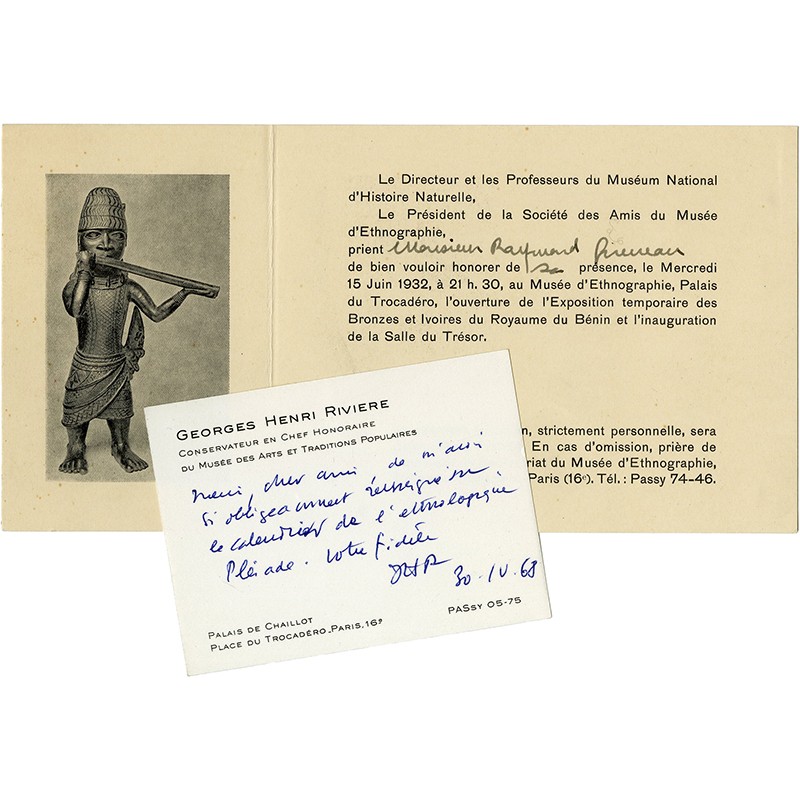 Invitation et carte de visite reçues par Raymond Queneau de Georges Henri Rivière Invitation et carte de visite reçues par Raymond Queneau de Georges Henri Rivière