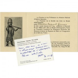 Invitation et carte de visite reçues par Raymond Queneau de Georges Henri Rivière