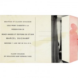 rare carton d'invitation de Marcel Duchamp, en 1967, à la galerie de Claude Givaudan