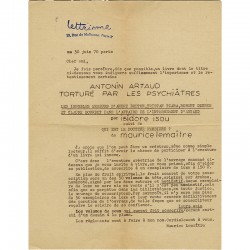 Antonin Artaud torturé par les psychiatres, tract de M. Lemaître, 1970