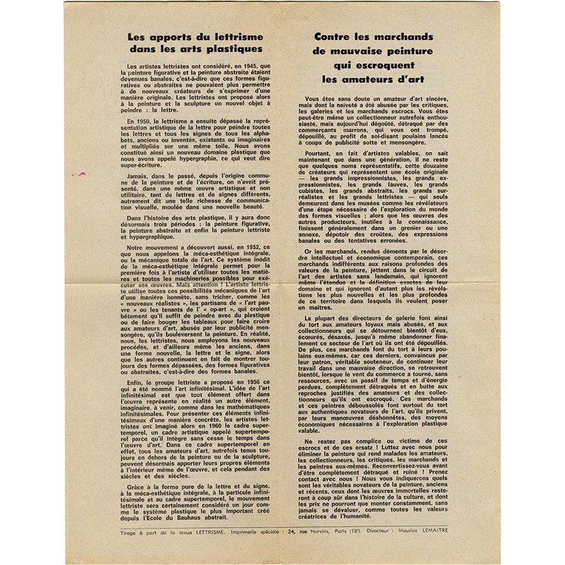 tiré à part du n°9 de la revue "Lettrisme", de mai 1970, dirigée par Maurice Lemaitre