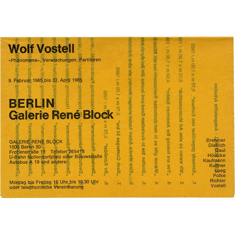 Wolf Vostell "Phanomene", galerie René Block, Berlin, 1965