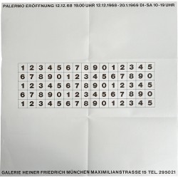 affiche/invitation au vernissage de l'exposition de Blinky Palermo à la galerie Heiner Friedrich, à Munich, le 12 décembre 1968