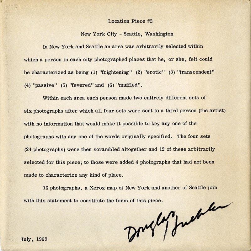 Douglas Huebler, Location Piece #2, NYC — Seattle, Washington, 1969