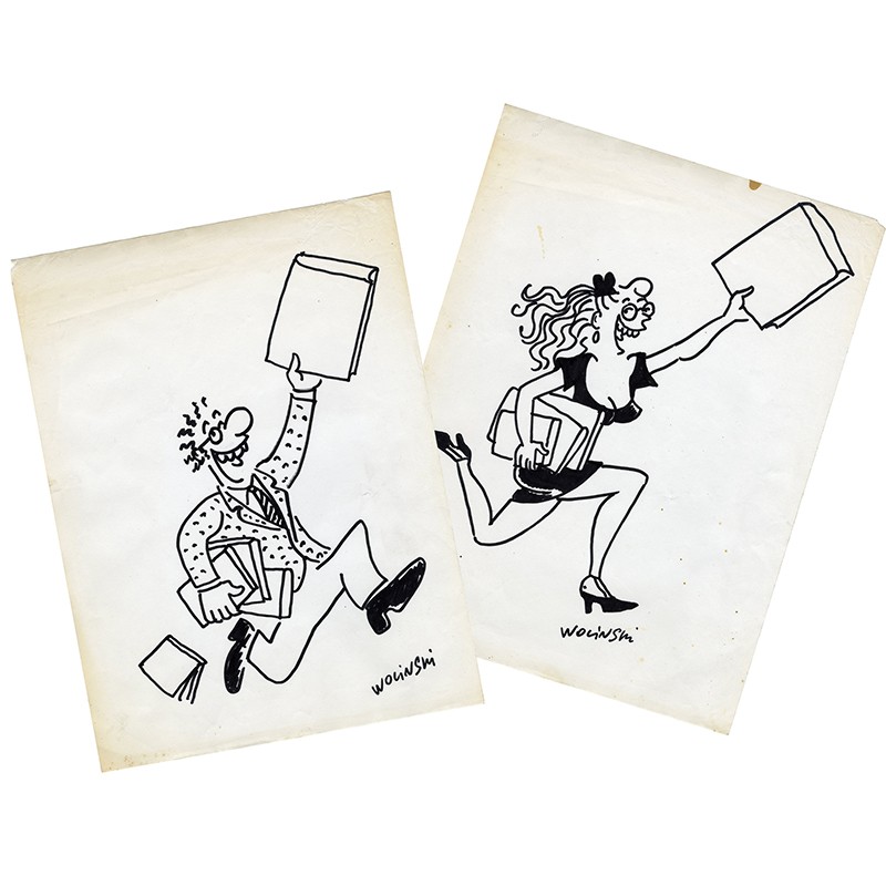 2 dessins originaux au feutre de Georges Wolinski, signés, sans date