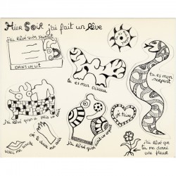 ancienne carte postale "J'ai fait un rêve" de Niki de Saint Phalle, éditée par la galerie Alexandre Iolas, s.d.