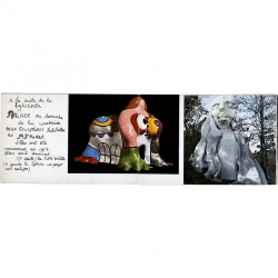 leporello mis en page par Niki de Saint Phalle à partir de photos NB et couleur, de dessins et de textes en écriture manuscrite