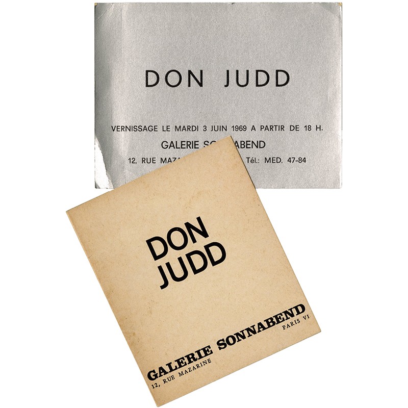 carton d'invitation au vernissage et mini catalogue de l'exposition de Donald Judd à la Galerie Ileana Sonnabend, 1969