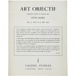 plaquette/catalogue de l'exposition "Art objectif" organisée par Otto Hahn à la galerie Stadler, à Paris, 1967