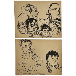Jean-Pierre Jouffroy, 2 feuillets de portraits de Raoul-Jean Moulin dessinés au feutre, 20 janvier 1952