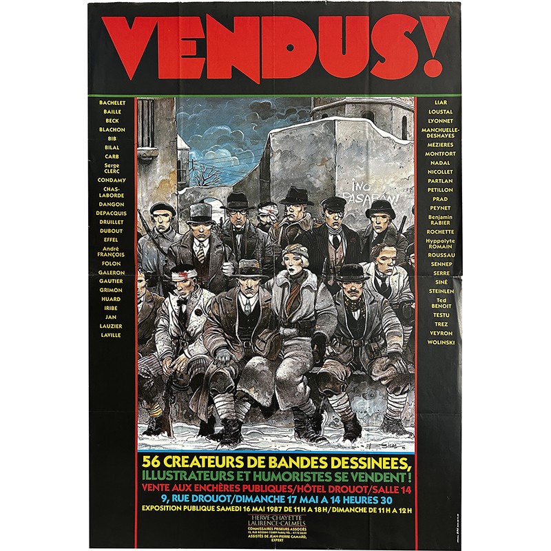 Enki Bilal, affiche pour une vente aux enchères, Hervé Chayette et Laurence Calmels, 1987