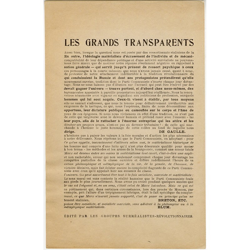 Dotremont, Les Grands Transparents, Groupes Surréalistes-Révolutionnaires, 1947