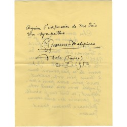 lettre de Gian Francesco Malipiero– compositeur et musicologue italien (Venise 1882-Trévise 1973) – à Gérard Gaussen,  1956