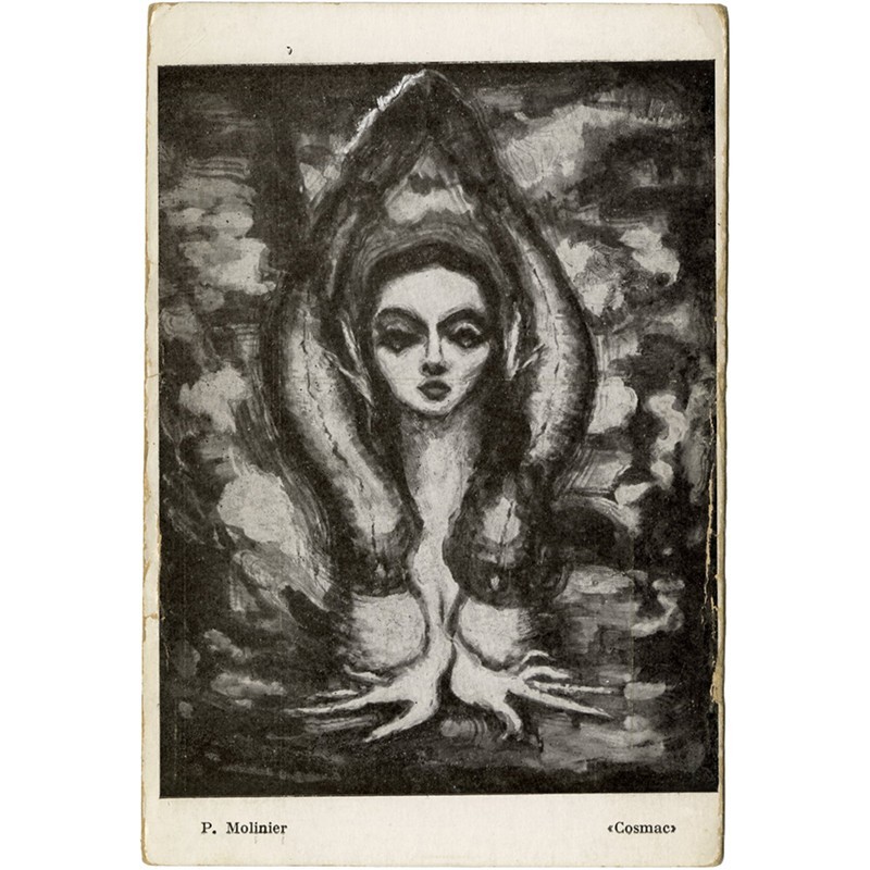 carte postale "Cosmac" publiée par Pierre Molinier à l'occasion de l'Exposition Internationale du Surréalisme, Paris 1959