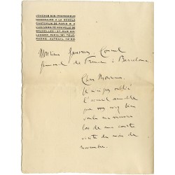 lettre adressée par Joachim (Joaquín) Nin – pianiste et compositeur cubain – à Édouard Gaussen, consul général à Barcelone
