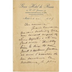 courrier de la chanteuse Eugénie Buffet adressé à Édouard Gaussen, alors en poste à Barcelone, le 6 mai 1917