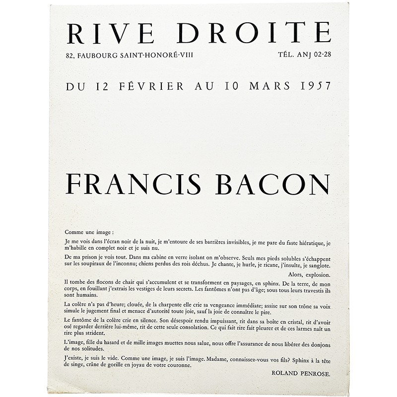 1re exposition personnelle de Francis Bacon en France, Galerie Rive Droite, février-mars 1957