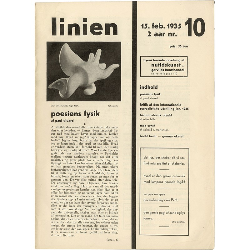 numéro 10 de la revue surréaliste danoise "Linien", rédacteurs Eiler Bille, Richard S. Mortensen, 15 février 1935