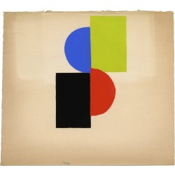 essai de pochoir en 4 couleurs (gouache) pour le carton d'invitation de l' exposition de Sonia Delaunay, galerie Bing, en 1953
