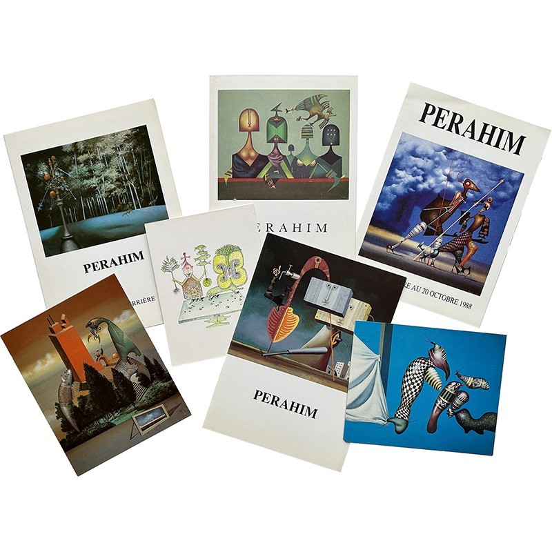 lot de documents de Perahim (invitations,  plaquettes d'exposition,  cartes postales) entre 1981 et 1992