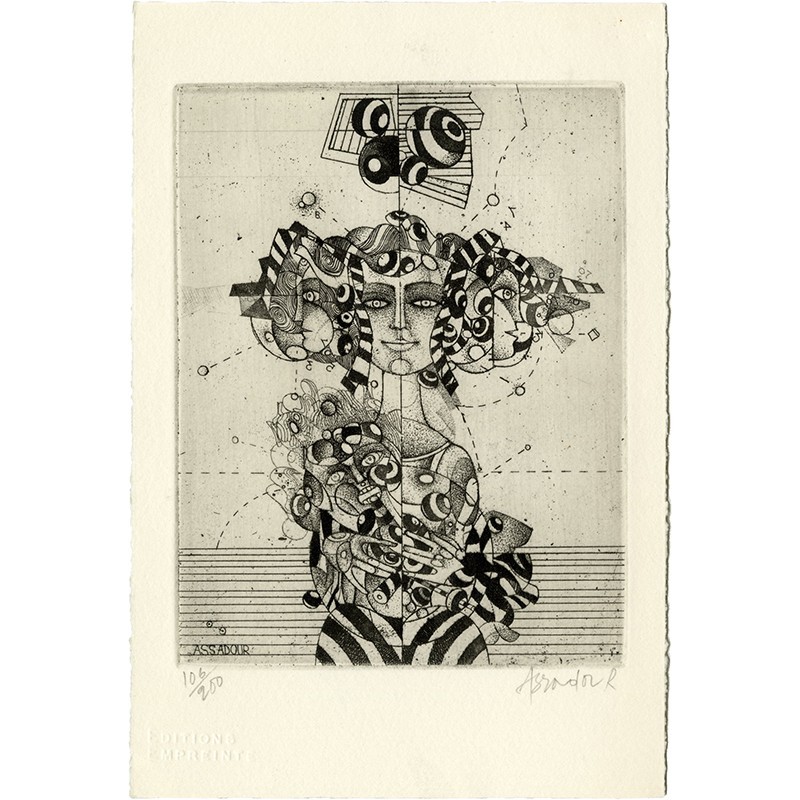 gravure à l'eau-forte et aquatinte d'Assadour, signée et numérotée 106/200, empreinte, La Pochade