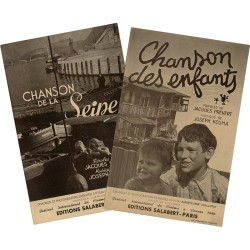 2 partitions de chansons du film "Aubervilliers" d'Elie Lotar, paroles de Jacques Prévert, musique de Kosma, éd. Salabert, 1946