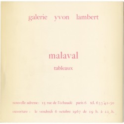Robert Malaval : carton d'invitation pour son exposition "Tableaux" à la galerie Yvon Lambert, à Paris, en octobre 1967