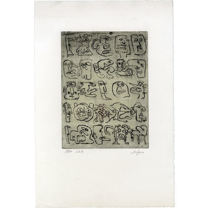 "White": gravure de Vincent Moreau dit ARA FURA (1943-1999), gravure sur BFK Rives, n° 5/20, signée, format : 42 x 28,2 cm