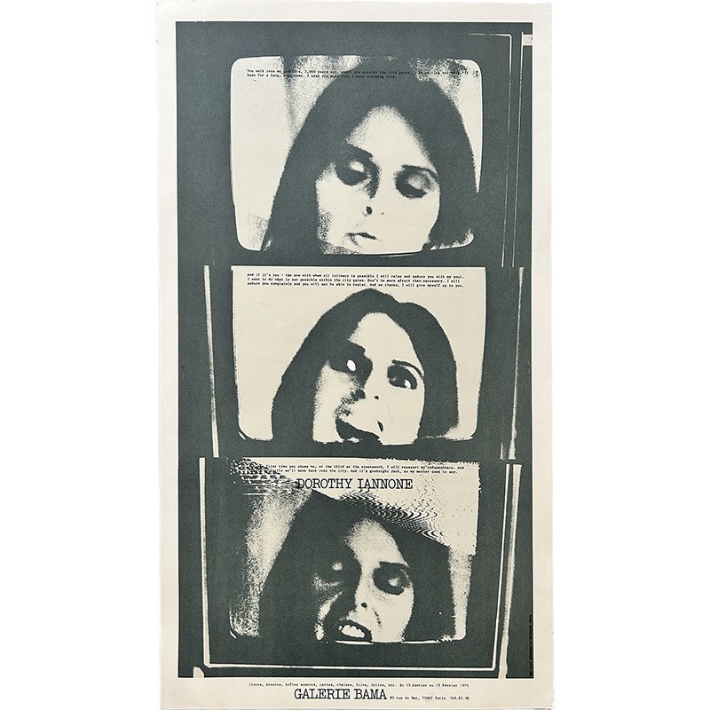 affichette de l'exposition de Dorothy Iannone à la galerie Bama, à Paris, du 15 janvier au 15 février 1976