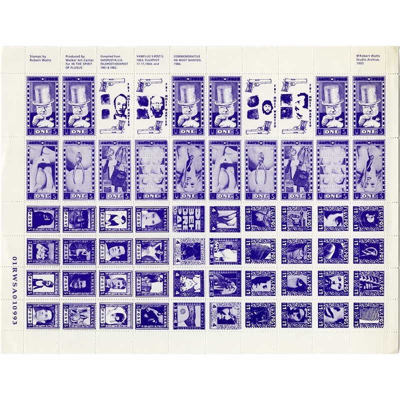 timbres de Robert Watts, à l'occasion de l'exposition "In the Spirit of Fluxus", Walker Art Center, Minneapolis, 1993