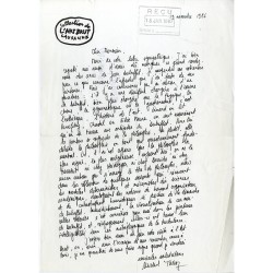 lettre de Michel Thévoz, conservateur de la Collection de l'Art Brut à Lausanne, adressée à Jacques Dauchez, 1986-1987
