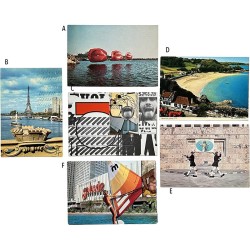 lot de 6 cartes postales envoyées par Arthur Aeschbacher à Jacques Damase (entre 1979 et 1981), avec collages