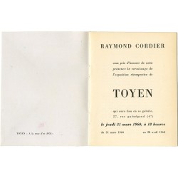 invitation/catalogue de l'exposition rétrospective de Toyen, à la galerie Raymond Cordier, à Paris, en 1960