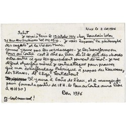 invitation au "Pour ou contre" de Ben, dans le cadre de son exposition, le 19 octobre 1976