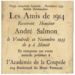 Les amis de 1914, créé en 1933 par François Bernouard, 25e fascicule, novembre 1933