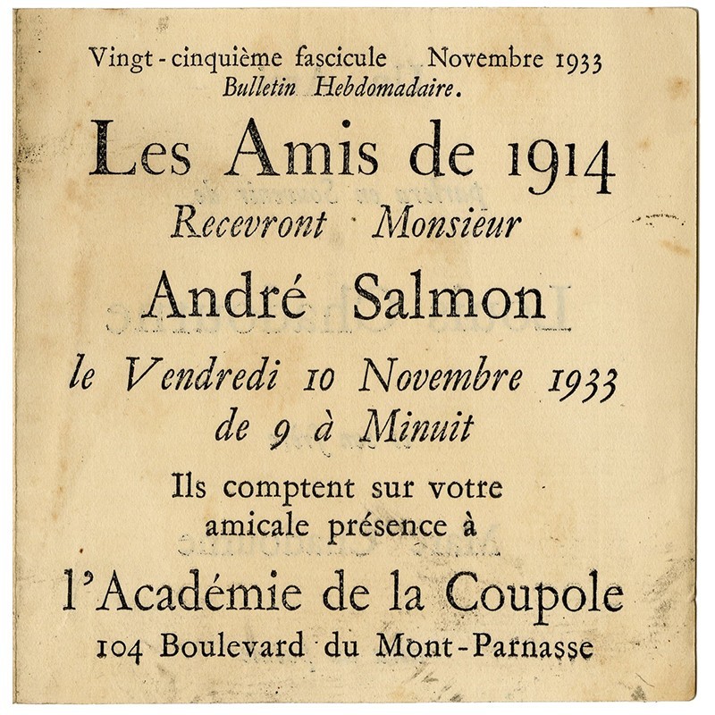 Les amis de 1914, créé en 1933 par François Bernouard, 25e fascicule, novembre 1933