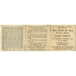 "Les amis de 1914" recevront André Salmon le 10 novembre 1933, Académie de la coupole, Paris