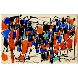 dessin original à l'encre de Chine (4 couleurs) de Natalia Dumitresco pour une carte de vœux en 1959