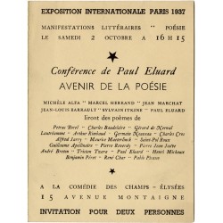 conférence de Paul Éluard "Avenir de la poésie", dans le cadre de l'exposition internationale de Paris, en 1937
