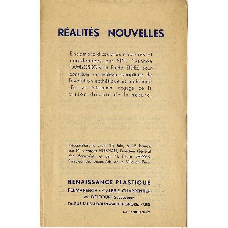 exposition à la galerie Charpentier, à Paris, par Fredo Sidés, Yvanhoé Rambosson, Robert et Sonia Delaunay, juin-juillet 1939