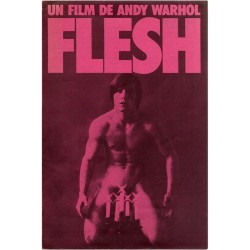 flyer annonçant la sortie du film Flesh, produit par Andy Warhol, réalisé par Paul Morrissey, avec Joe Dallesandro, 1968