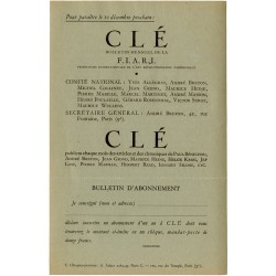 bulletin d'abonnement pour CLÉ le bulletin de la F.I.A.R.I , créée par André Breton, 1939