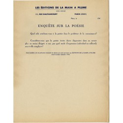 Enquête sur la poésie, questionnaire des éditions de La Main à plume en 1942
