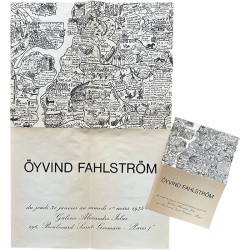 carton d'invitation et affiche d'Öyvind Fahlström à la galerie Iolas, du 30 janvier au 1er mars 1975, à Paris
