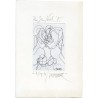 E.A. d'une gravure de Wolf Vostell, envoyée pour ses voeux en décembre 1996, signée et dédicacée au crayon