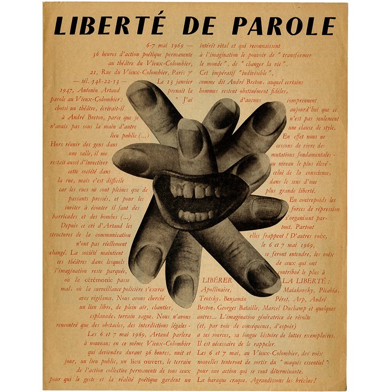 Lebel, liberté de parole : "36 heures d'action poétique permanente" 6 et 7 mai 1969 Vieux-Colombier, Paris